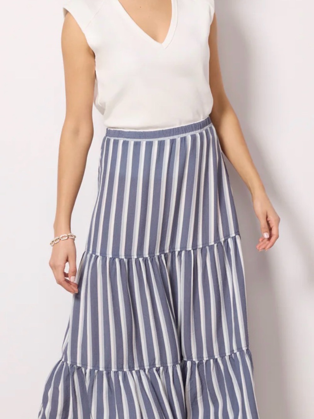EVEREVE cloth & stone Blue and White Striped Tiered Maxi Skirt